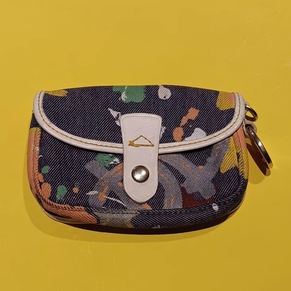 DOONEY & BOURKE Retro Grafitti PAINT Wristlet Denim POUCH with CHARM Y2K
